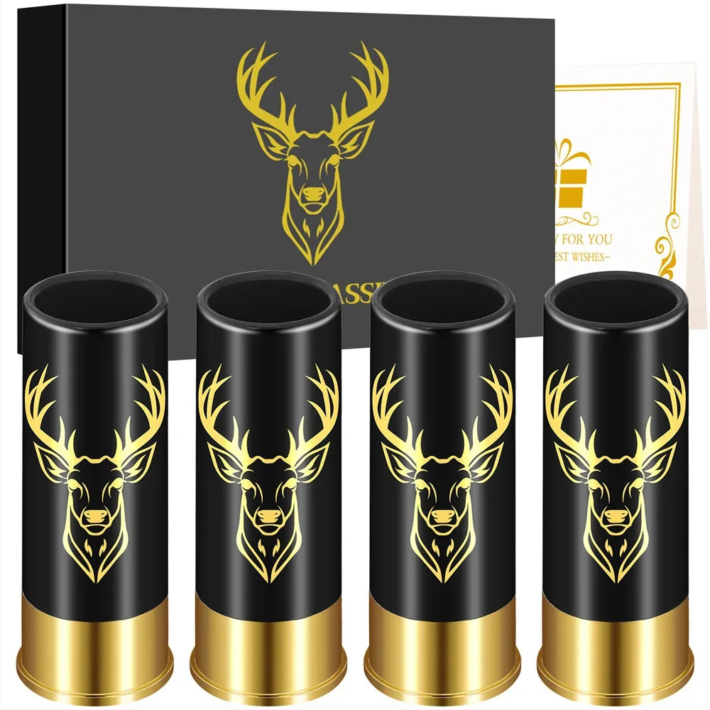 4pcs/Set Small Wine Cup Gift Box Creative Deer Head Pattern Plastic 12 GA Shot Glasses Wedding Party Drinkware Cup Gift