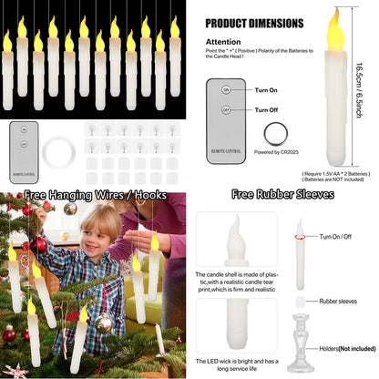 Floating LED Candles with Magic Wand Remote Control Flameless Remote Taper Electronic Candle Christmas Party Decor Candle Lights