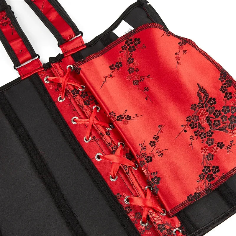 Corset Top Bustier Strap Embroidery Flower Plus Size Overbust Corselet Burlesque Sexy Lingerie Women Red Black DropShipping