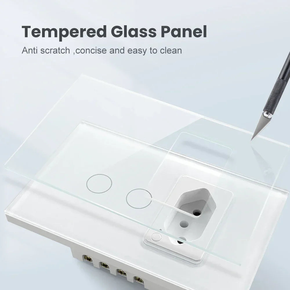 AVATTO Tuya WiFi Smart Light Switch with Socket,Brazil Stand 16A Touch Button Wall Switch,Work for Alexa Google Home