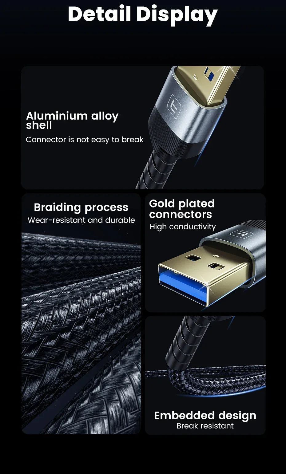 Toocki USB3.0 Extension Cable Male to Female Hi-Speed Transmission Data Cable for PC Laptop TV Xbox USB Extender Cord