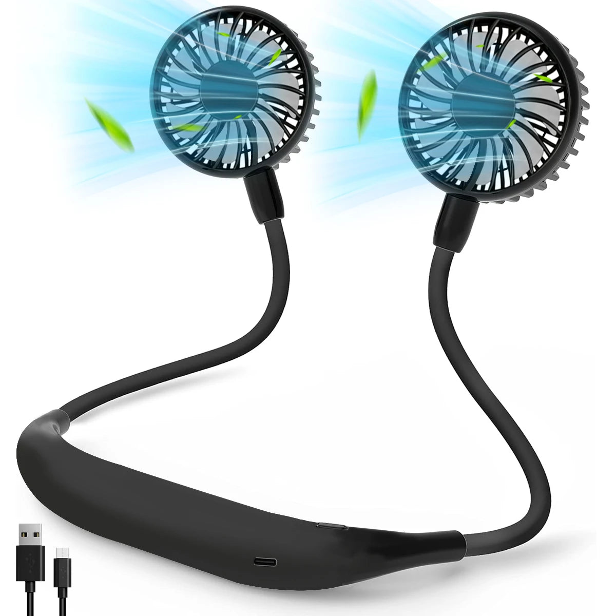 USB Rechargeable Mini Sports 3-Speed Adjustable Neck Dual Fan Home OfficeOutdoor Travel Portable Hanging Neck Fan