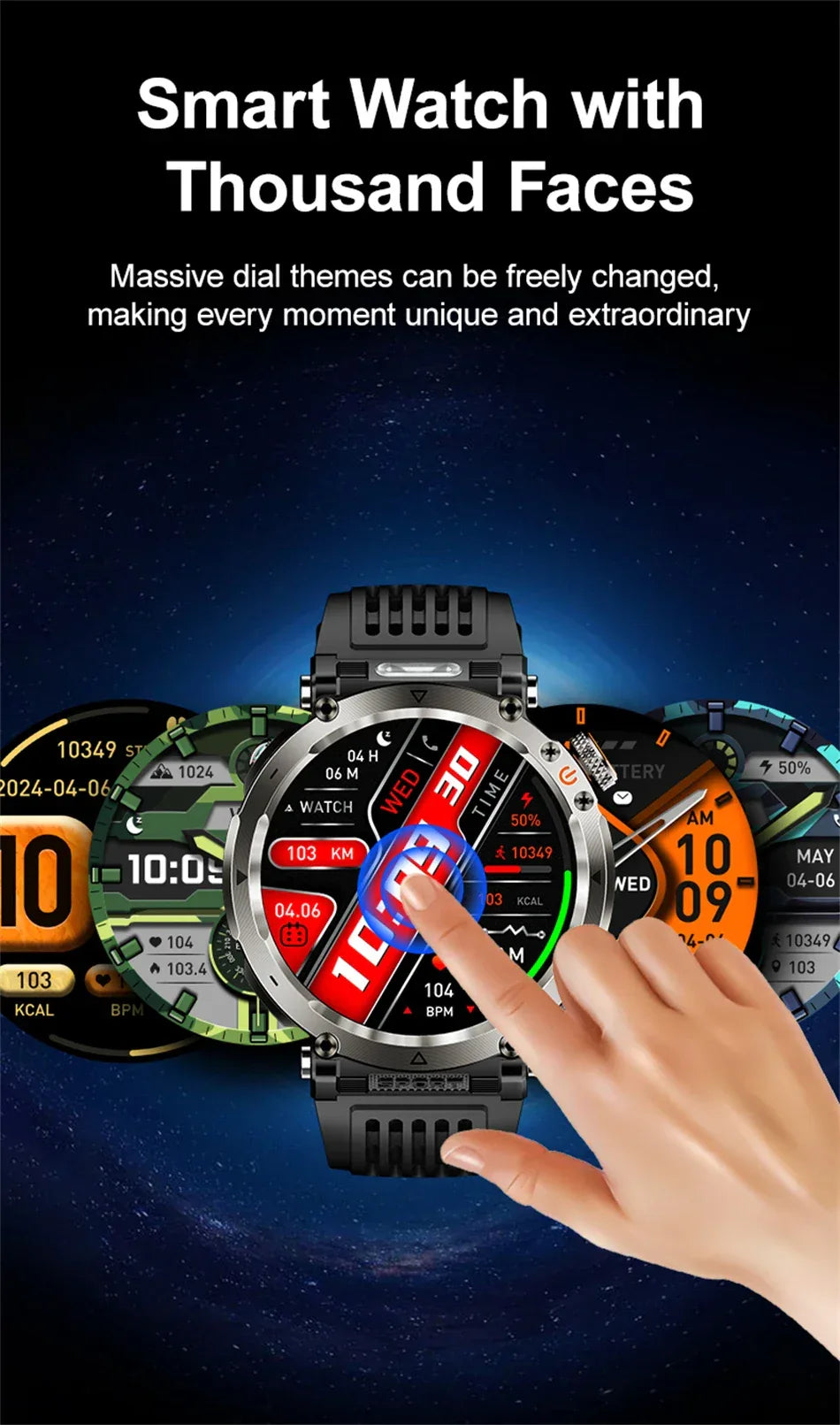 2026 New Outdoor Sports Smartwatch Men Compass 600mAh LED Flashlight Bluetooth Call 3ATM Waterproof Smartwatch For Android iOS
