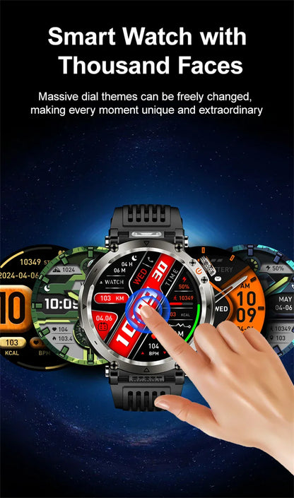 2026 New Outdoor Sports Smartwatch Men Compass 600mAh LED Flashlight Bluetooth Call 3ATM Waterproof Smartwatch For Android iOS