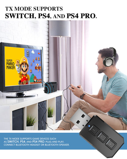 Grwibeou Wireless 2 in 1 USB Bluetooth 5.0 Dongle Adapter for PC TV Speaker Wireless Mouse Music Audio Receiver Transmitter Aptx