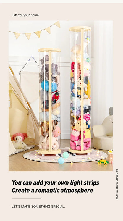 Transparent Multi-Functional Storage Bucket with Lid And Optional Wheels for Dolls Plush Toys Holiday Decorations Display Shelf