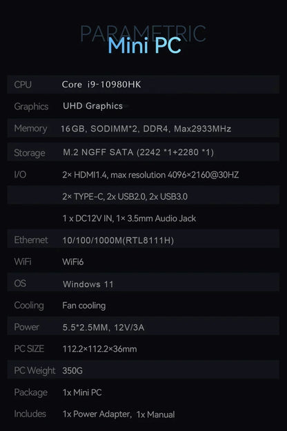 2026 NEW Intel I9-10980HK/N150 Portable Mini PC Computer Windows 11 32GB DDR4 1/2TB SSD Gaming Computer WiFi 6 Office Desktop