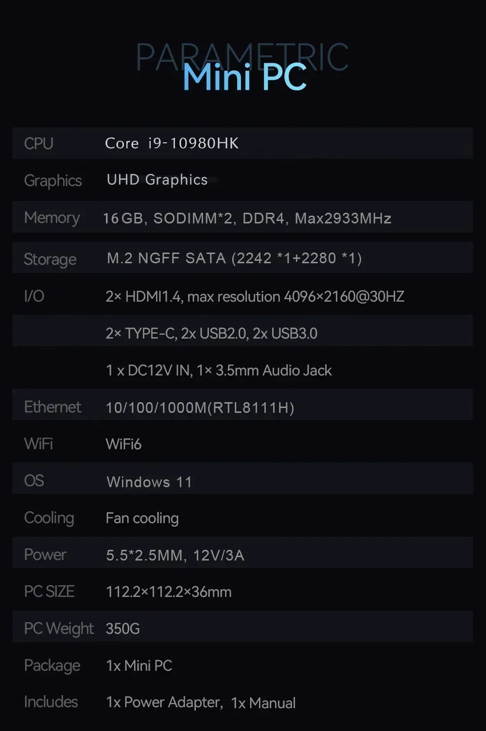 NEW Core I9-10980HK/N150 Portable Mini PC Computer Windows 11 32GB DDR4 1/2TB SSD Gaming Computer WiFi 6 Office Mini Desktop
