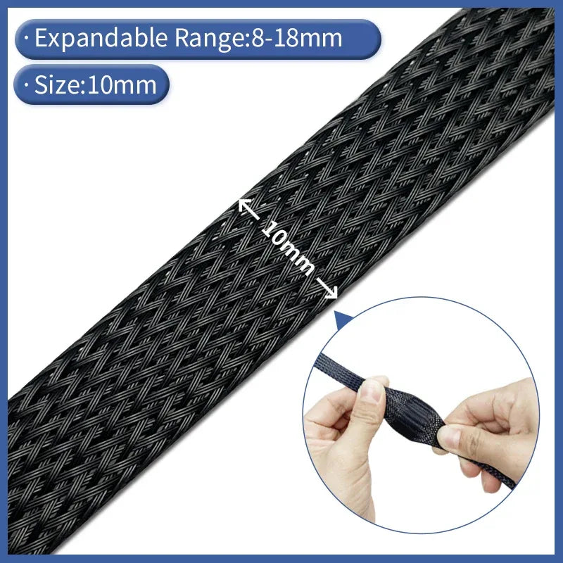 1m/5m/10m Flame Retardant Nylon Braided Wire Mesh Tubing PET Expandable Sleeving Cable and Wire Protection