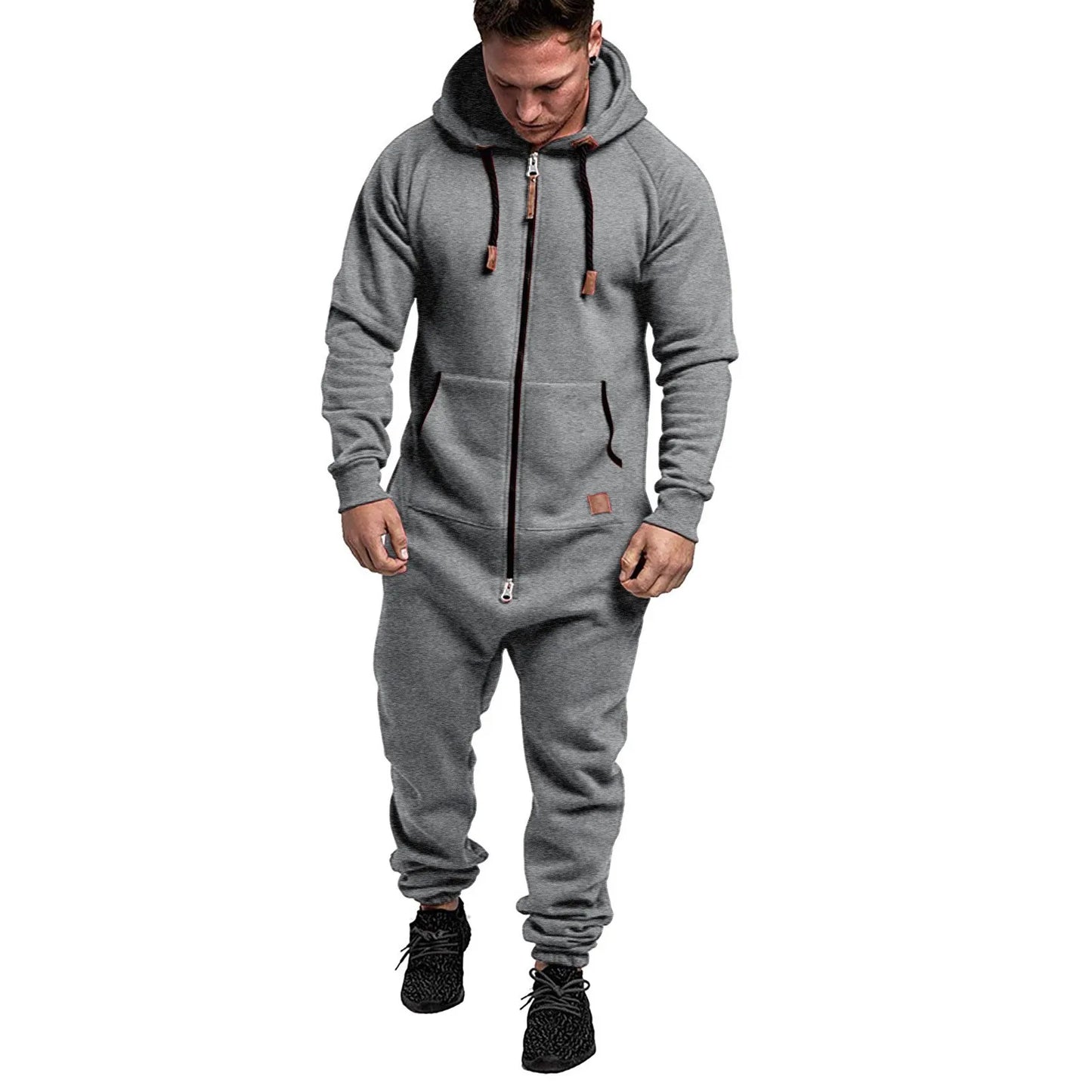 New Custom Design Jumpsuit Pajamas Long-sleeved sports pants solid color splicing casual sweater men's zipper hoodie