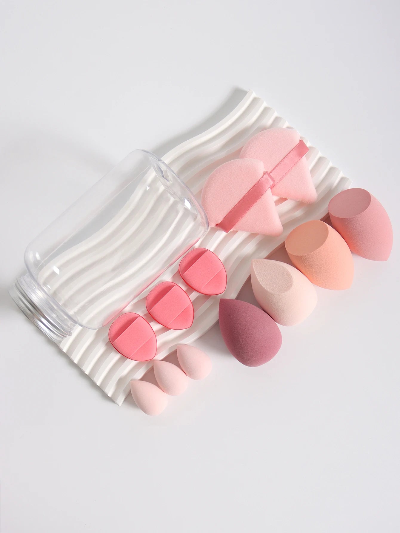 12Pcs Makeup Sponge Set with Storage Jar Latex-Free, Makeup Sponge Finger Puff, Dual-Use Wet & Dry Foundation Cosmetic Puffs