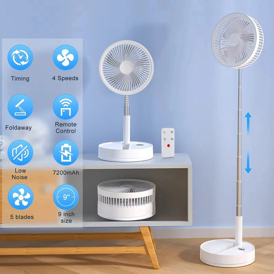 XIAOTREE Wireless Folding Desk Fan Telescopic Outdoor Travel Camping Floor Fan With 7200 mAh USB Rechargeable Fan Standing Fan