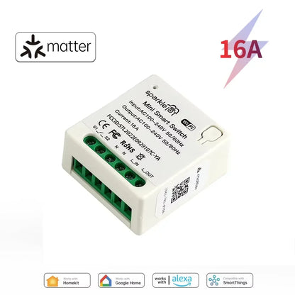 Matter 16A WiFi mini Smart Switch Pass-through Disconnect Dual Control Outletorks Remote Control Timer  Work with HomeKit Alexa