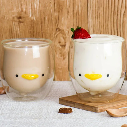 280ML Double Glass Cup Coffee Mug Bear Cat Dog Animal Transparent Cute Milk Juice Tea Drinking Cups Birthday Party Wine Glasses