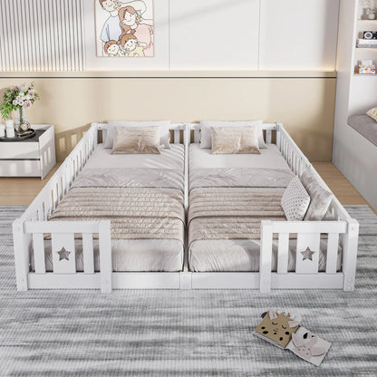 Rosahqnda Children's Bed Floor Bed 90x200cm with Railing Gate,Pine Wooden Bed for Families with 2 Children,Children's Twin Bed