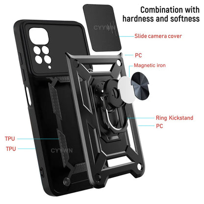 Slide Camera Lens Protector Armor Case For Redmi Note 13 12 11 10 Pro Plus 10s 11s 12s 13C 12C Military Grade Bumpers Ring Cover