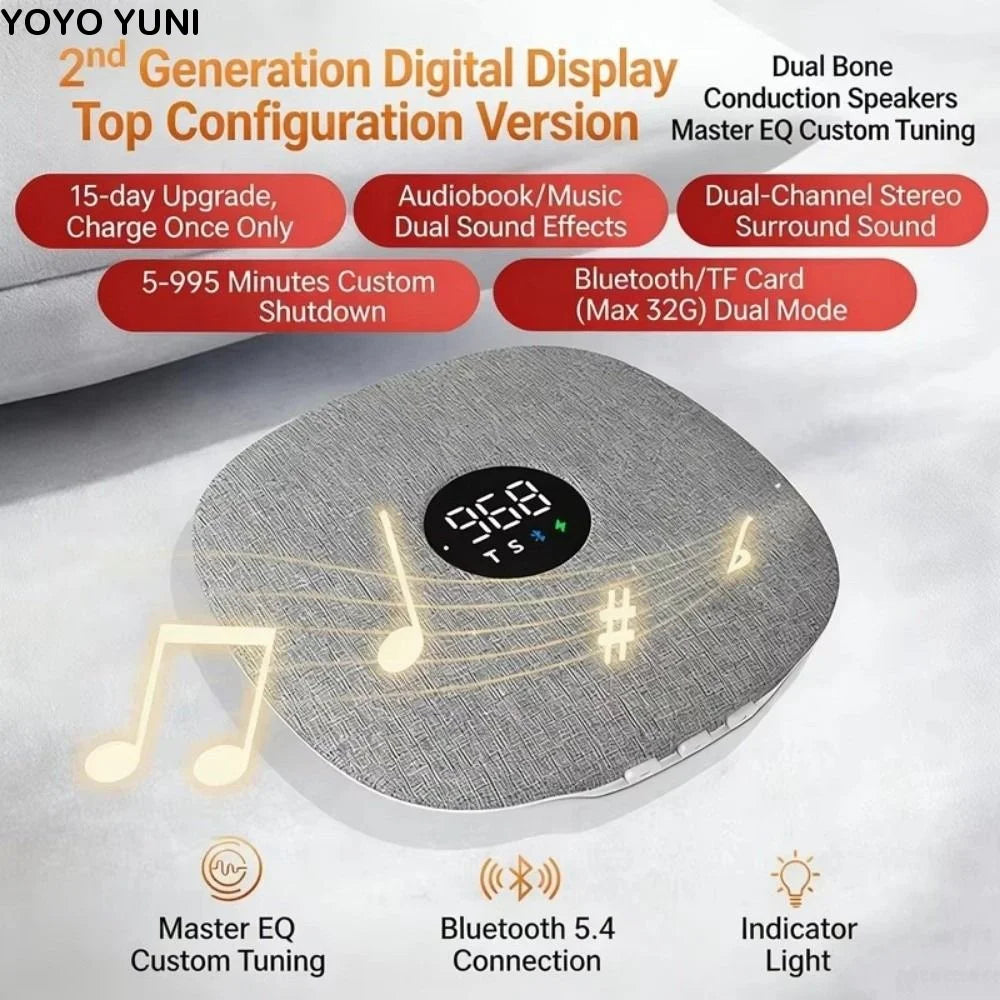 Bluetooth 5.4 Under Pillow Bluetooth Speaker Sleep Aid Bone Conduction Sound Machine TF Card Support Ultra-Thin