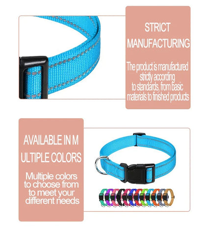 Reflective Dog Collar Strap with Adjustable Safety Nylon Pet Collar Pet Traction Rope Suitable for Small and Medium-Sized Pets