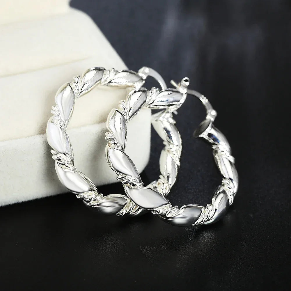 925 Sterling Silver Retro weave circle earrings for women Luxury Fashion Party Wedding Accessories Jewelry Christmas Gifts