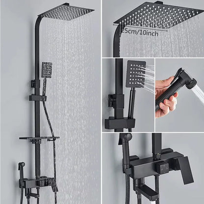 Chrome Brass Shower Faucet Set Rainfall Bathtub Tap With Bathroom Shelf 4 Function Height Adjust Shower Mixer Crane Fast Delivey