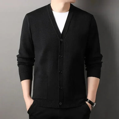 Men's  Autumn and Winter Casual Design Cardigan Thick Long Sleeved Button Up Jacket Cardigan Sweater