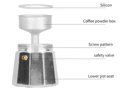 Mocha Coffee Pots Italian Aluminum Octagonal Pot Coffee Cup Maker Tea Maker Portable Coffee Maker