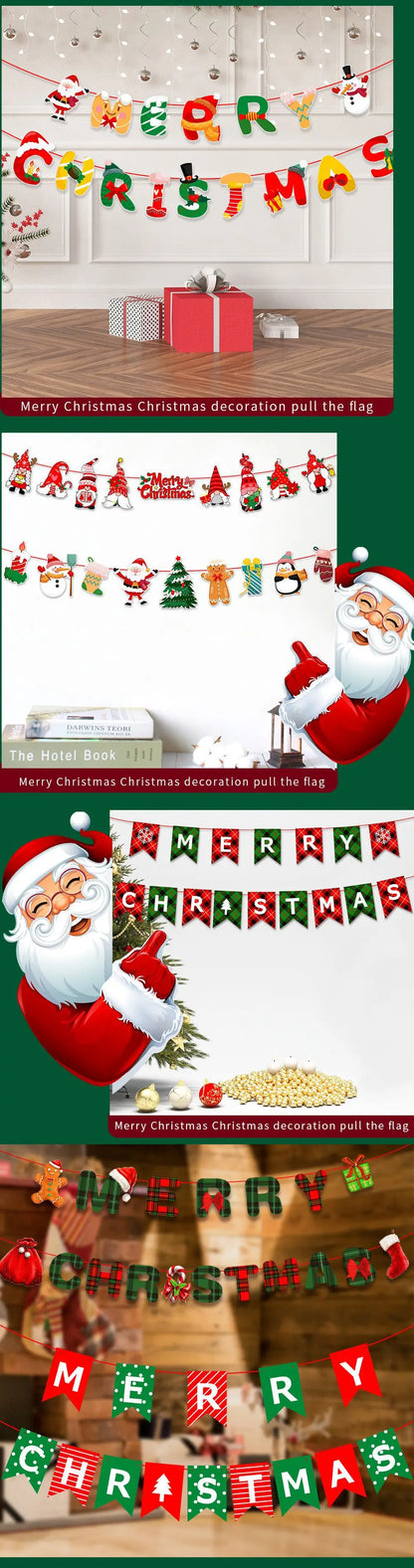 Christmas Banner Tree Ornaments Merry Decoration for Home 2025 Santa Claus Pendant Xmas Gifts New Year 2026 Flag Party Pulling