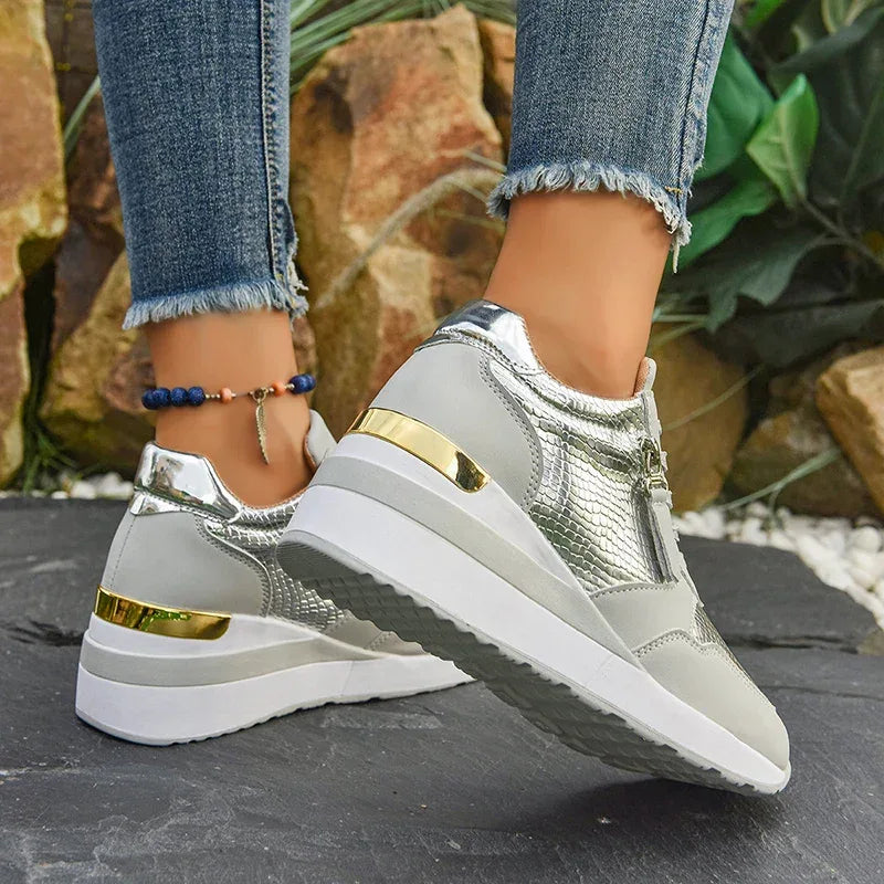 Gold Silver Wedge Sneakers for Women Lightweight Non Slip Casual Sports Shoes Woman Comfort Thick Sole Walking Shoes Plus Size