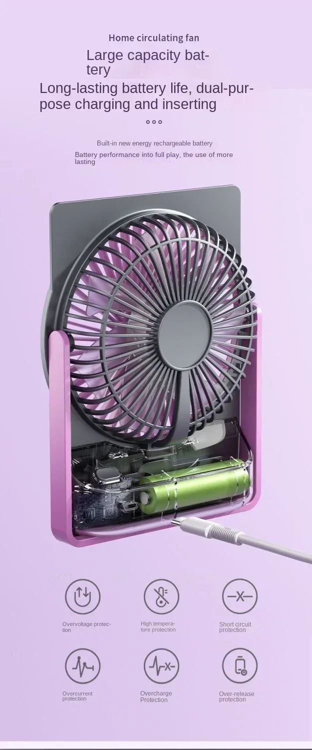 Ultra-thin Desktop Fan Digital Display USB Charging Strong Wind Portable Silent Card Style Fan Dormitory Office Summer Small Fan