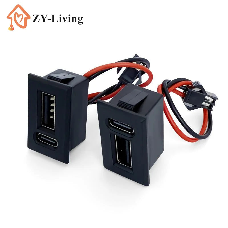1PCS USB Female Base Type-C Double-Layer Socket Lamp Charging Socket Power Phone Socket With Cable Connector