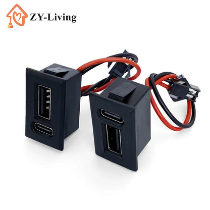 1PCS USB Female Base Type-C Double-Layer Socket Lamp Charging Socket Power Phone Socket With Cable Connector