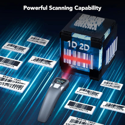 EYOYO Portable Bluetooth 1D Bar Code 2D QR Scanner with Digital Display Can Add Custom Prefix/Suffix Digits,Keyboard Keys