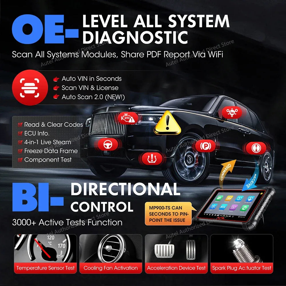 Autel MaxiPRO MP900TS OBD2 Scanner TPMS Diagnostic Tool ECU Coding, Active Test, 40+ Services, CAN FD&DOIP Upgraded of MK808S-TS