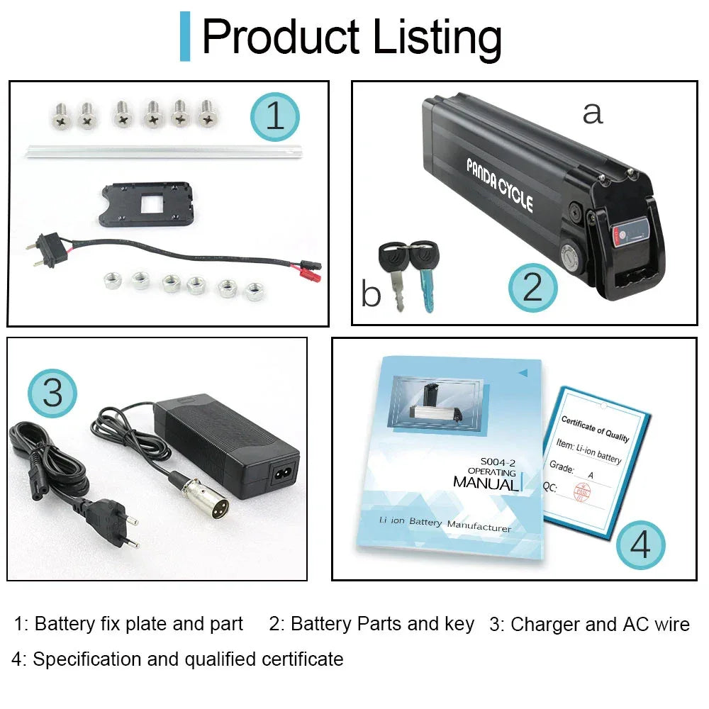 Silver Fish Ebike battery 36V 13Ah 17.5AH Electric Bicycle Battery 18650 Pack for 250W 350W 500W 750W Motor Kit