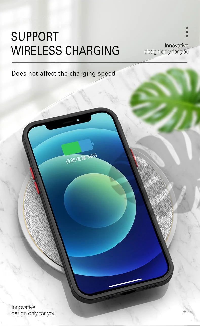 Luxury Shockproof Armor Matte Case For iPhone 11 12 13 Pro Max XR XS X 7 8 Plus SE Mini Silicone Bumper Clear Hard PC Cover