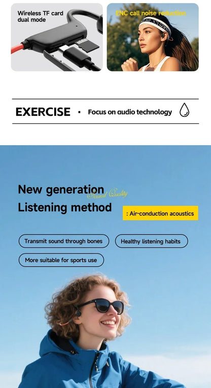 Bone Conduction Headset Wireless Swimming Sports Headphone IPX8 Bluetooth 5.4 With Mic Waterproof Exercise Fitness