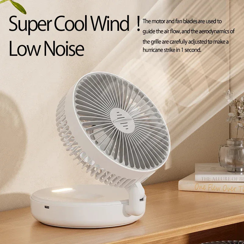 New 5000mAh Rechargeable 3IN1 Multifunctional Portable Fan Wall Mounted Fan 90° Folding Fan 4 Gears With Warm Night Light