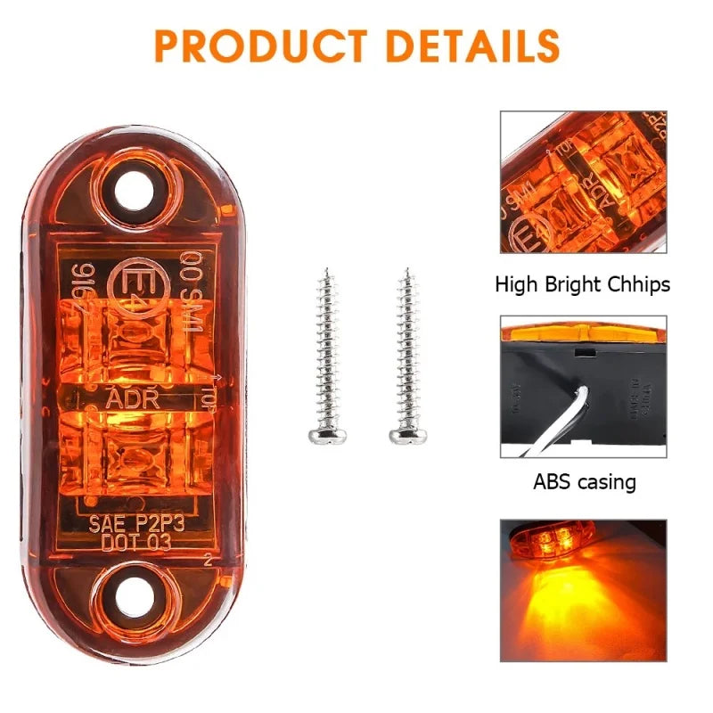 10PCS 2LED Warning Light Lightbar Breakdown Emergency Front Side Marker Light Clearance Lamp Assembly Auto Lamp Car Accessories
