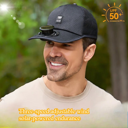 Summer 2026 Solar Fan Hat - USB Rechargeable Cooling Cap, Breathable Mesh Sun Visor, Adjustable Wind Speed for Outdoor & Fishing