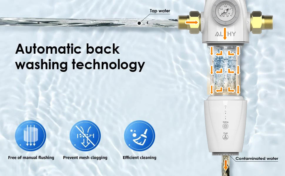 ALTHY PRE-AUTO2 Automatic Flushing Backwash Prefilter Spin Down Sediment Water Filter Central Whole House Purifier System