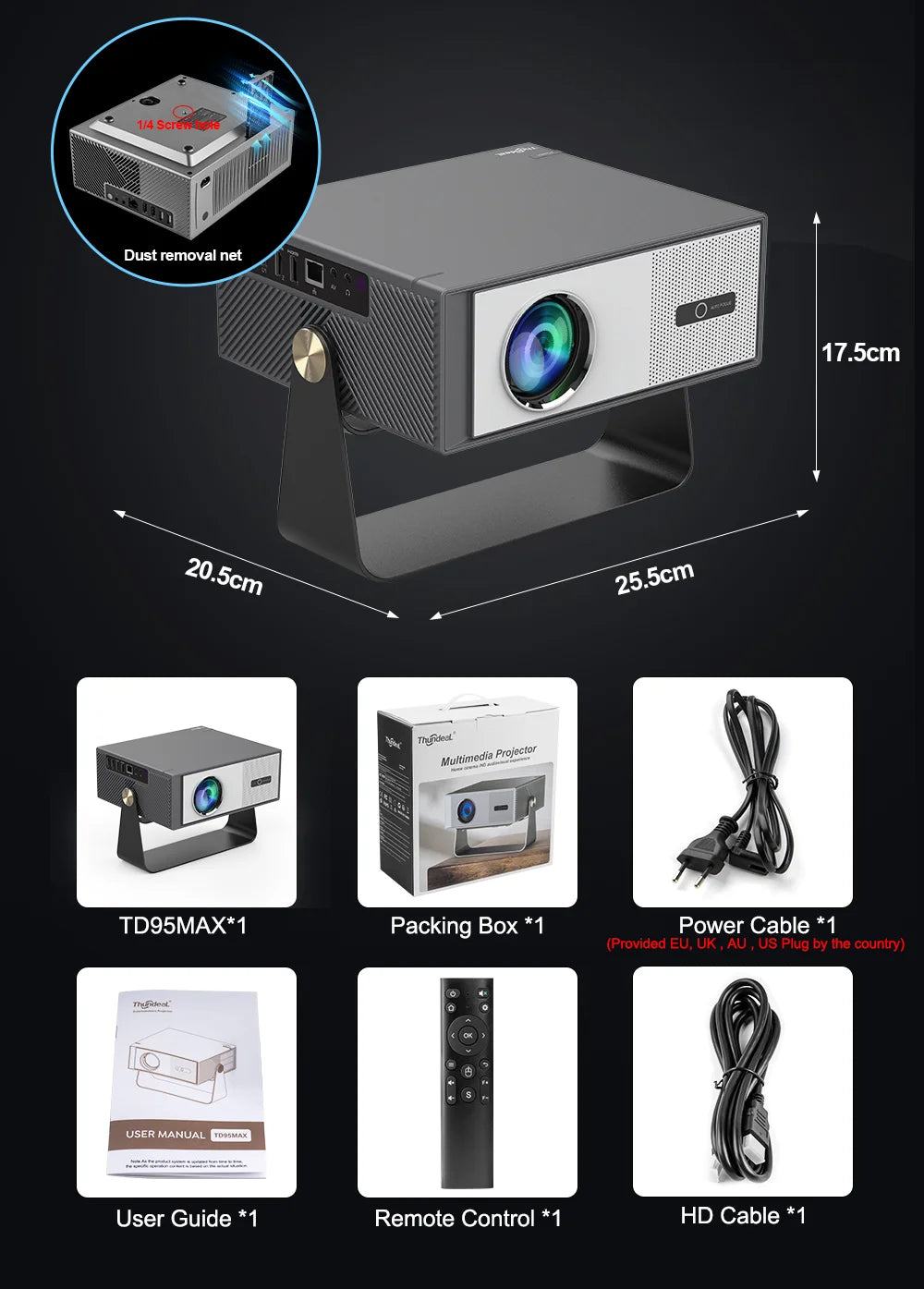 ThundeaL TD95 Max Full HD 4K 2G 32G Wifi Android Smart Beam Projector Home Theater Cinema  TD95MAX 3D Image Portable Projector
