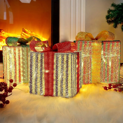 3PC Christmas Light Up Gift Box, LED Indoor Outdoor Decoration, Lighted Christmas Box Gift Decoration Indoor Outdoor Patio