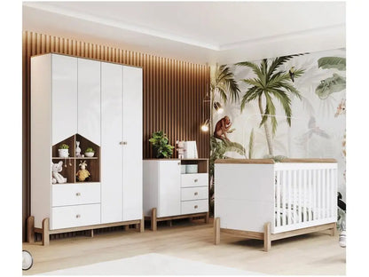 Full Baby Room with Cradle Dresser and Wardrobe Henn White Ternor and Jequitibá