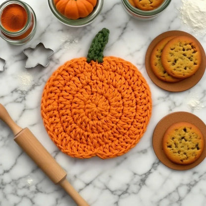 Dessous de verre citrouille au crochet pour Halloween, faits main en laine, résistants à la chaleur, pour la cuisine et la salle à manger. Décoration idéale pour offrir.