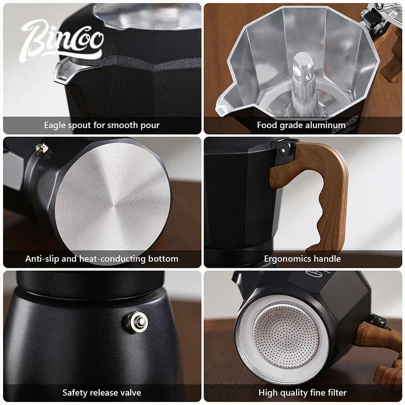 Bincoo Dual Valve Moka Pot Espresso Maker Mocha Pot Brewed Coffee Pot 220V Electric Stove Concentrated Extraction Barista Tools