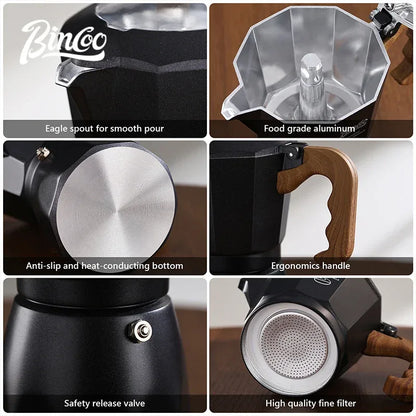 Bincoo Dual Valve Moka Pot Espresso Maker Mocha Pot Brewed Coffee Pot 220V Electric Stove Concentrated Extraction Barista Tools