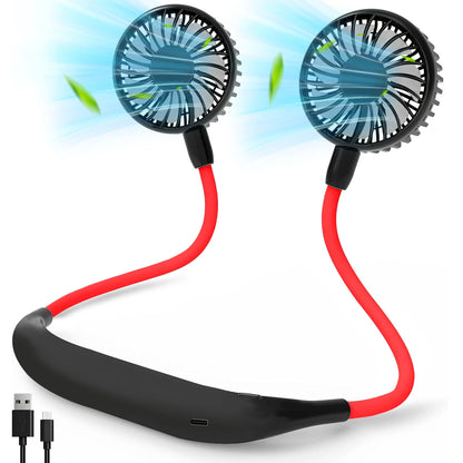 USB Rechargeable Mini Sports 3-Speed Adjustable Neck Dual Fan Home OfficeOutdoor Travel Portable Hanging Neck Fan