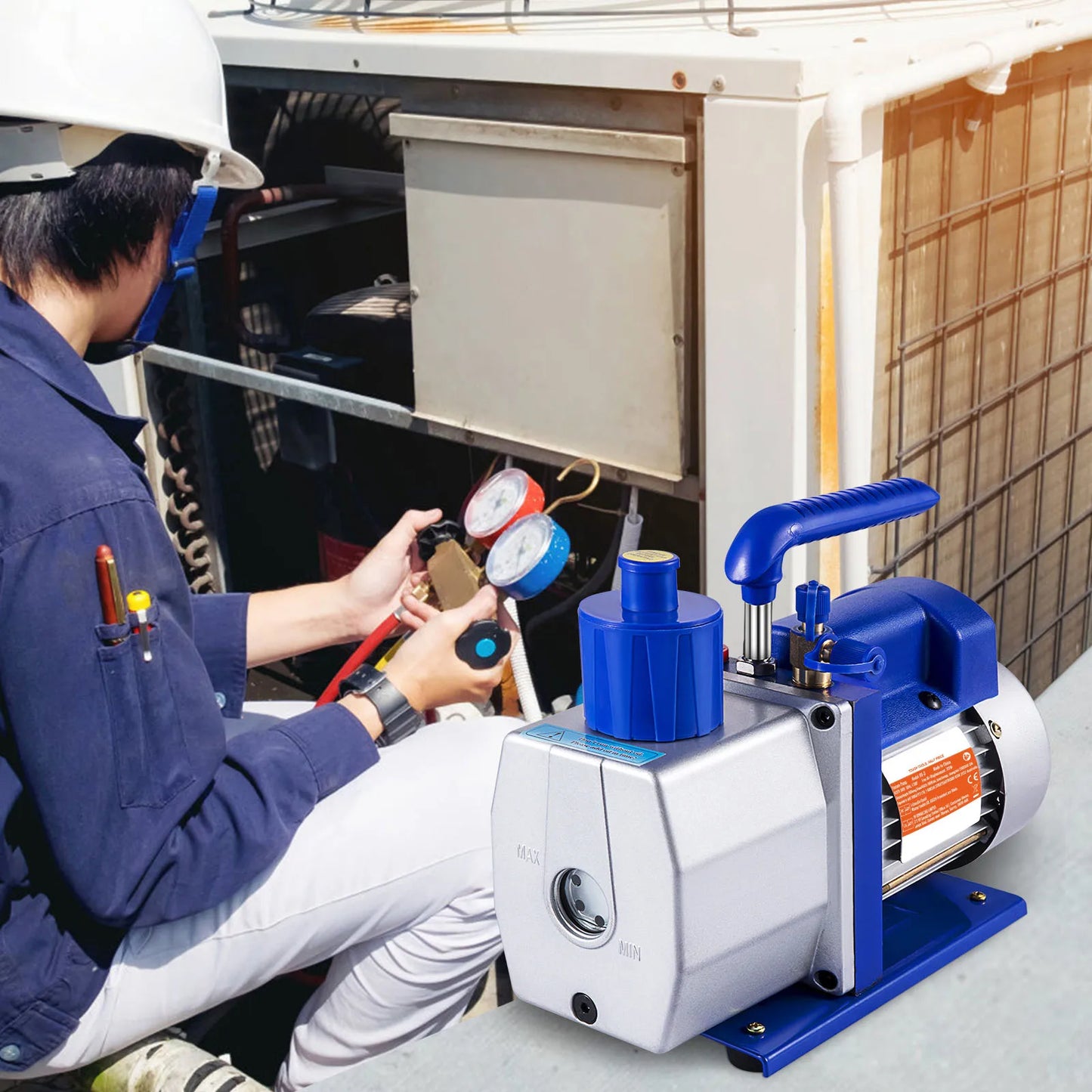 SucceBuy Vacuum Pump 7 CFM 1/3 HP Single Stage for R12 R22 R134a R410a Systems 5PA Vacuum Refrigerant  for Automobile Reparation