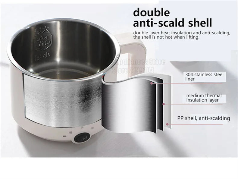 Liven Electric Multi Cooker 1.8L with 304 Stainless Steel Steamer Multifunctional Cooking Rice Porridge Noodle Mini Hot Pot 600W