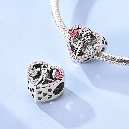 925 Silver Valentine's Day Charms Bead Sparkling Sweet Heart Rose Bear Charm Fit Original Bracelet Bangle Woman DIY Jewelry Gift